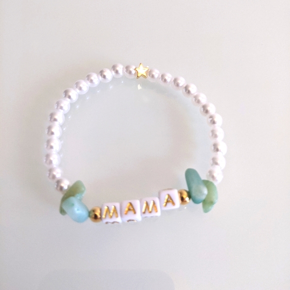 2 stone, gold plated beads, pearl & lettered bracelet stackable - Picture 10 of 11